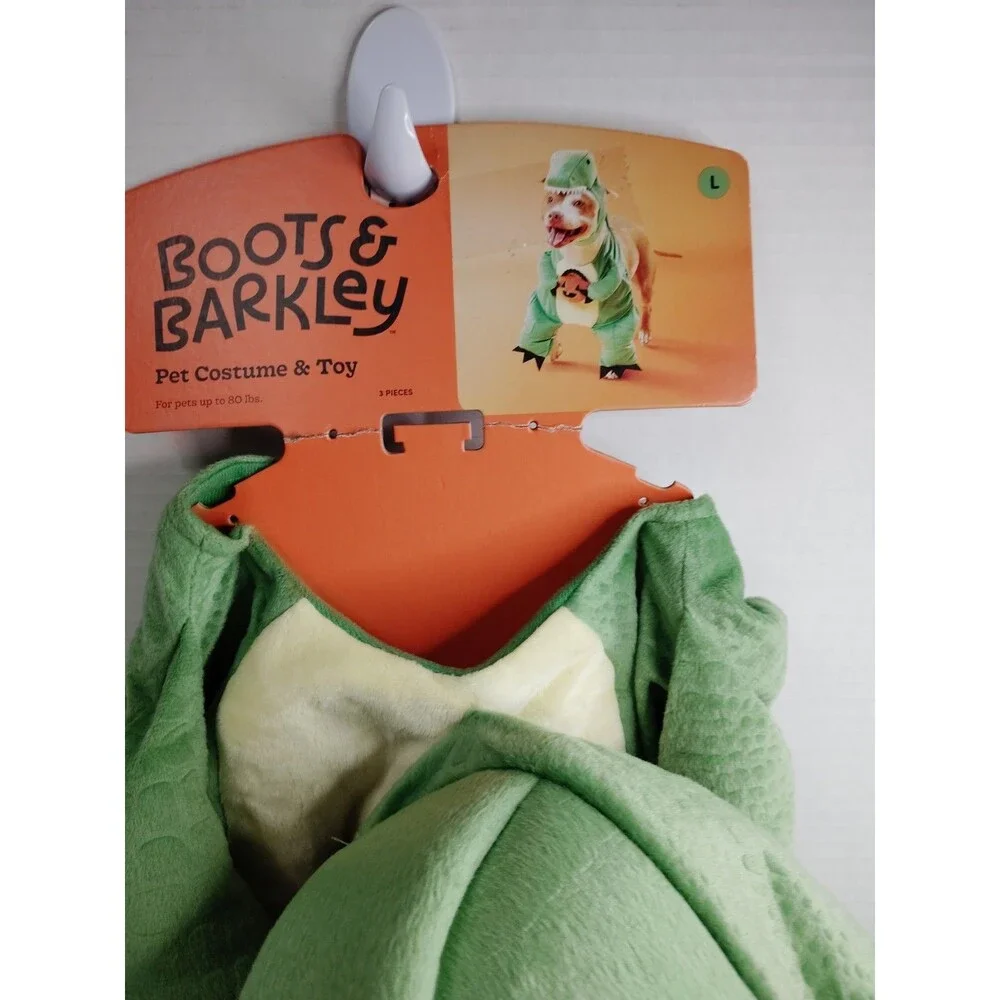 Boots & Barkley Green & White Dinosaur Dog Costume & Toy Set, Size L